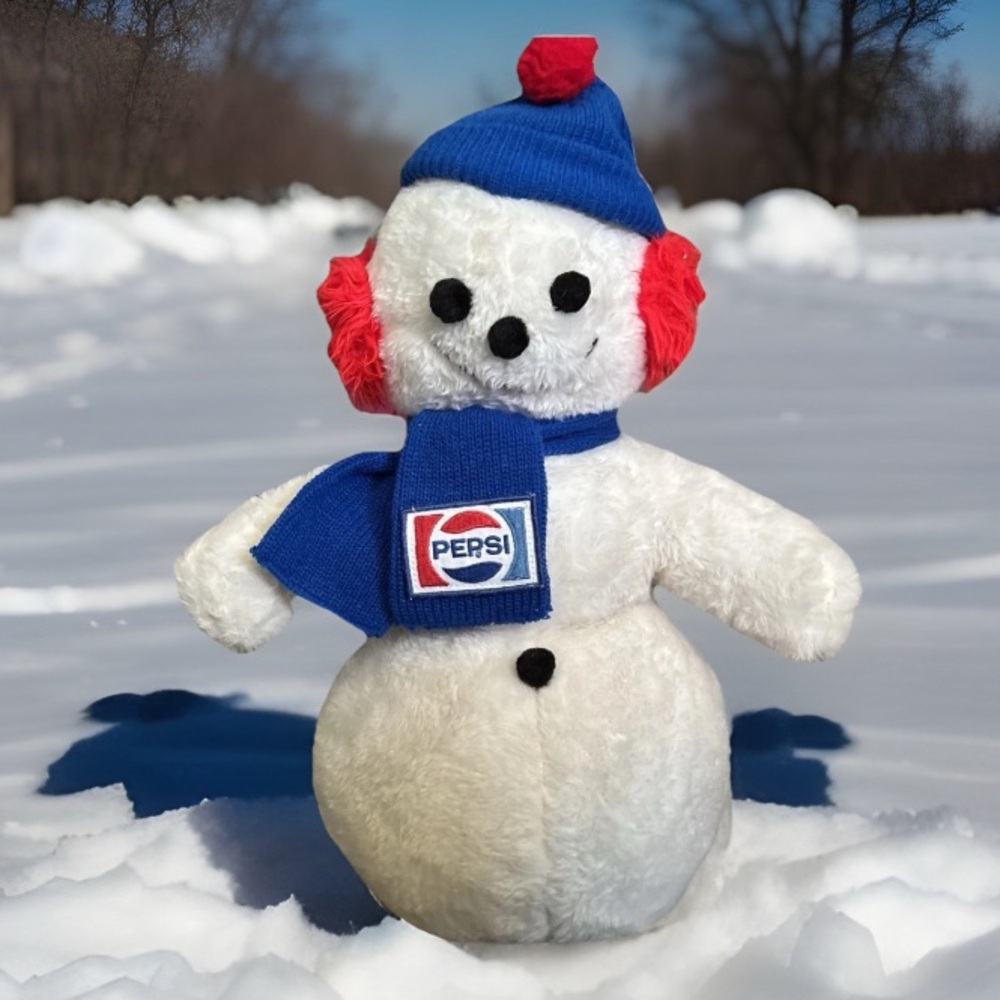 24 inch tall Pepsi Snowman Plush with Blue scarf, hat,& red earmuffs Accessories